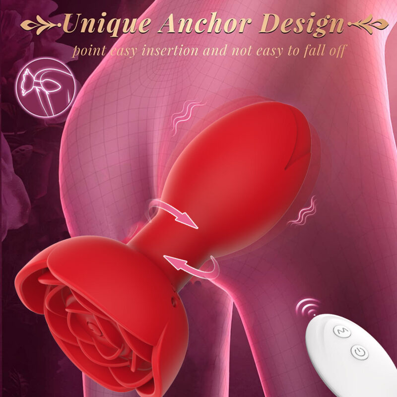 Wireless Remote Control Rose Anal Plug 10 Frequency Rotation Vibrator